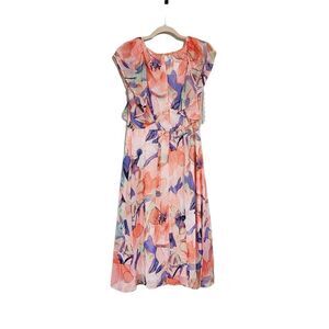 DKNY floral chiffon flutter sleeve midi dress Sz 2